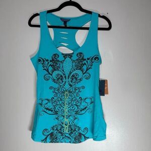 NWT Dereon Aqua Rhinestone Fleur-De-Lis Y2K Glam Tank Top